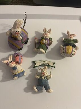 Easter Bunny Ceramic Figurine Set - Pastel Multicolor